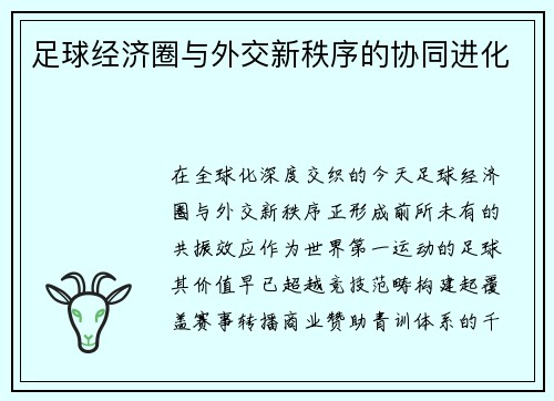 足球经济圈与外交新秩序的协同进化