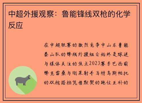中超外援观察：鲁能锋线双枪的化学反应